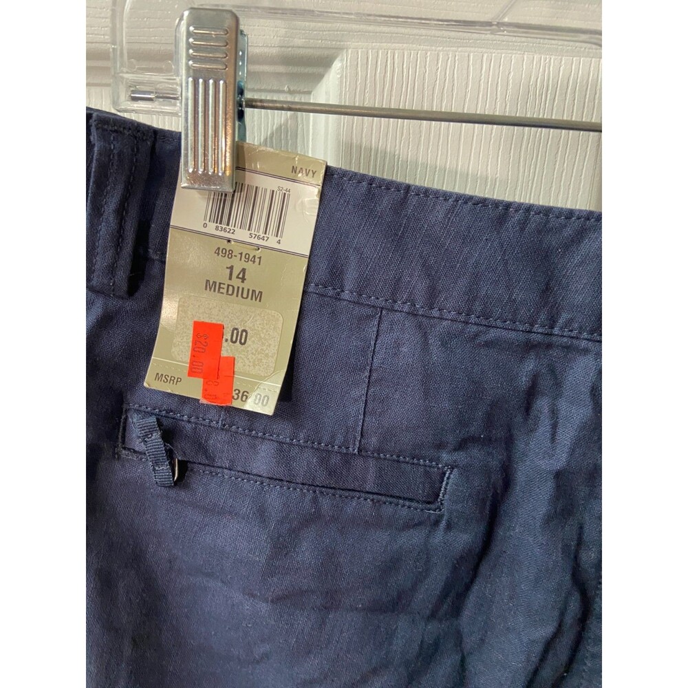Lee Linen Blend Cropped Pants Size 14 straight Leg Front Tie Navy Blue Size 14 - Picture 5 of 13